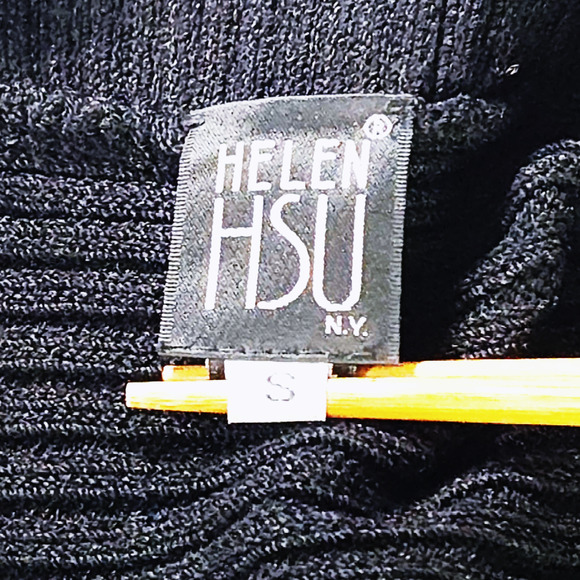 VTG EUC Helen Hsu N.Y. Made USA Wool Blend Open Front Ribbed Cardigan Sz S Black - Picture 4 of 9